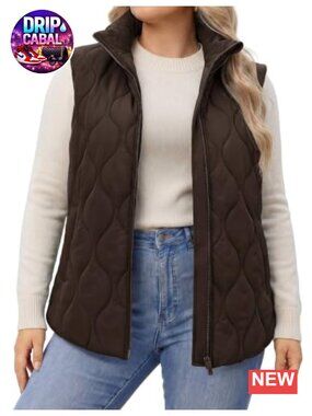 Plus Size Puffer Vest Quilted Jacket with Pockets Stand Collar Sleeveless Zip Up